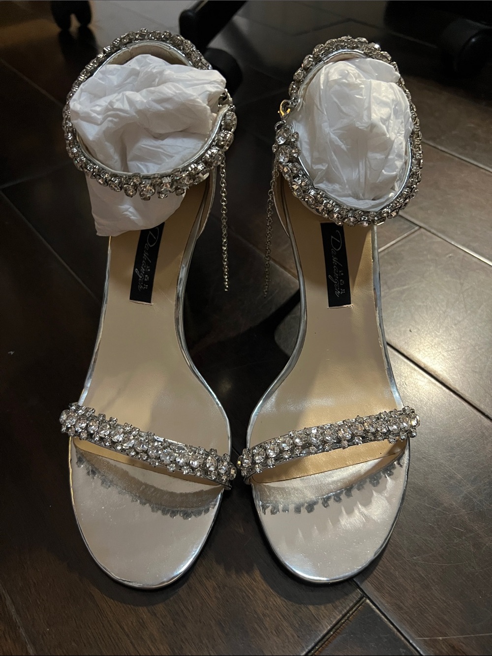 Dazzling Crystal Silver Evening Sandals - Womens